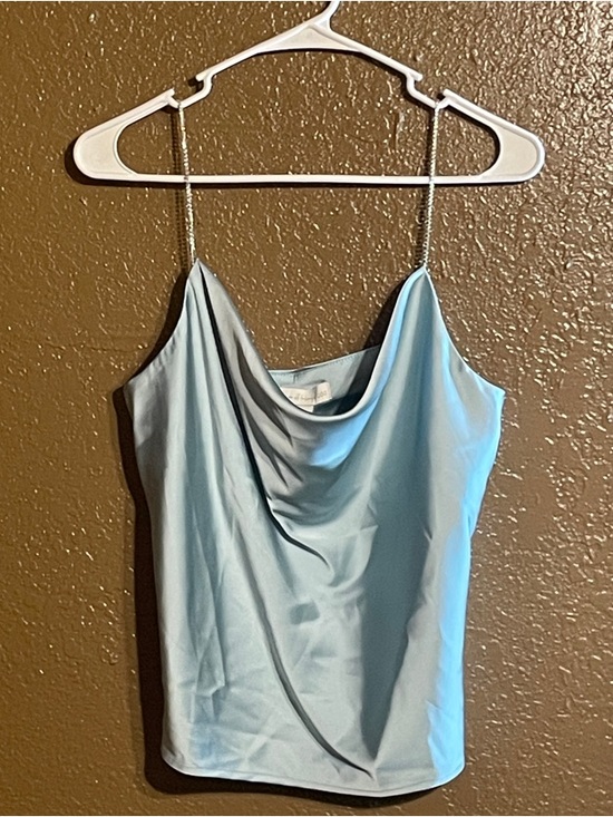 House of Harlow 1960 Tops - House of Harlow 1960 Light Blue Cowl-Neck Chain-Strap Camisole